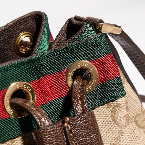 Mini bucket bag with Web - sand and brown GG canvas