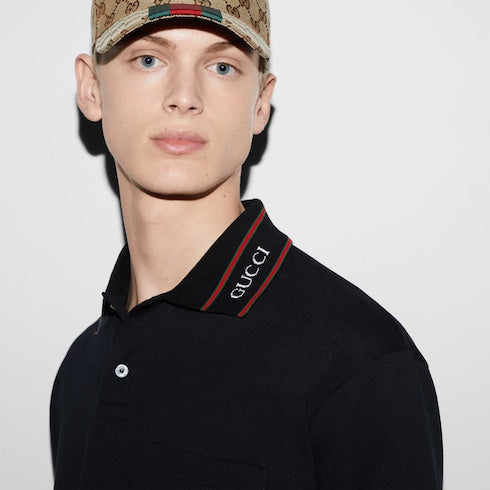 Cotton piquet polo shirt - black