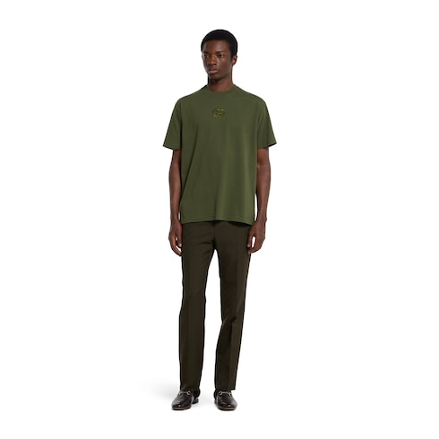 Cotton jersey T-shirt with embroidery - forest green