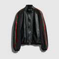Leather bomber jacket with Web - black