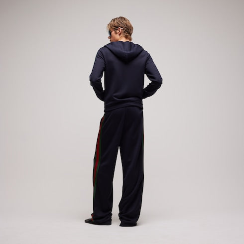 Silk cotton sportswear pants with Web - dark blue