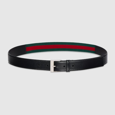 Belt with squared buckle - black leather