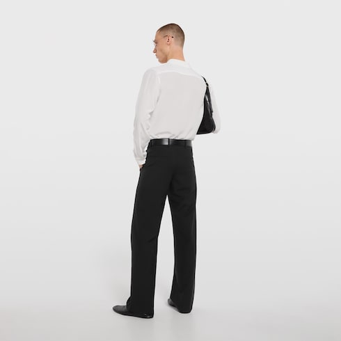Wool silk twill pants - black