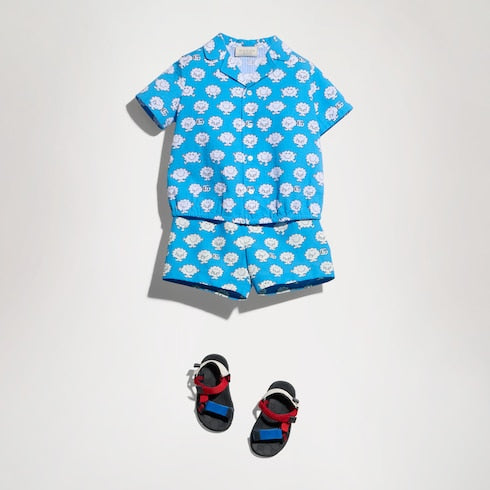 Baby nylon froissè swim shorts - light blue and white