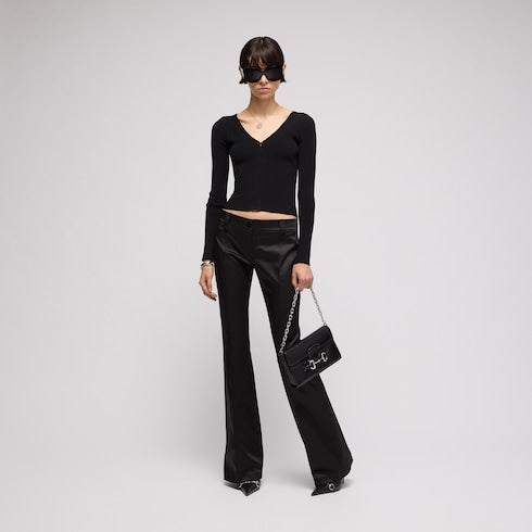 Rib viscose top zip cardigan - black