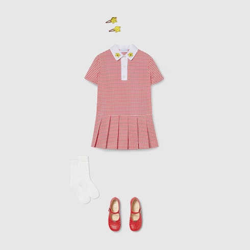 Children's gingham cotton dress - red and white