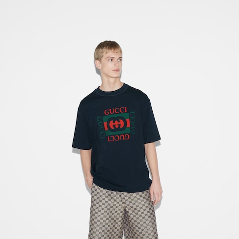 Printed cotton jersey T-shirt - navy