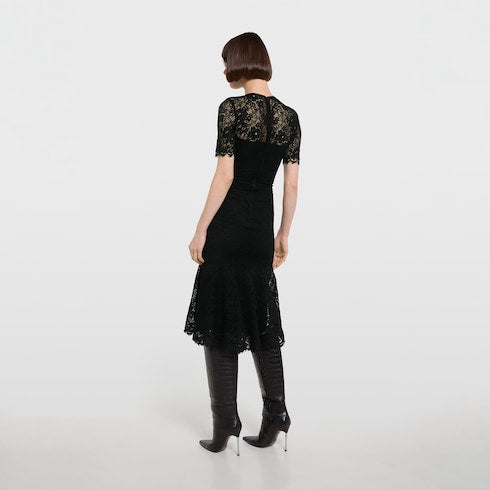 GG flower stretch lace dress - black