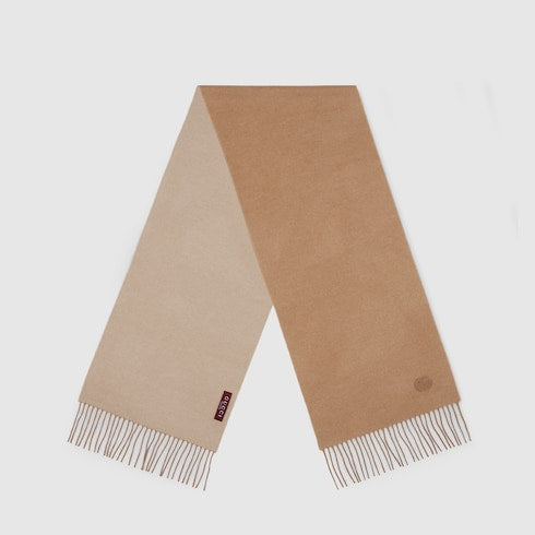 Cashmere scarf with patch - beige and light brown
