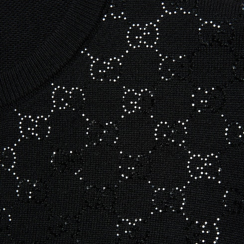 Fine wool cardigan with GG crystals - black
