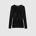 Embroidered stretch chenille top - black