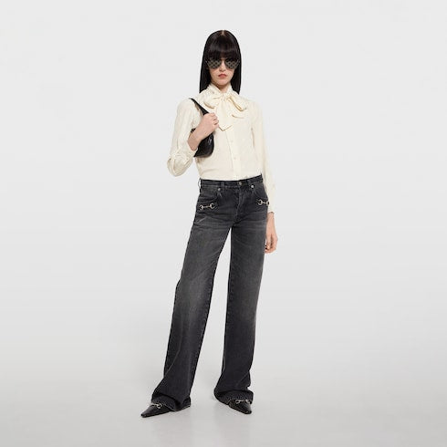 Silk crêpe satin Interlocking G shirt - white