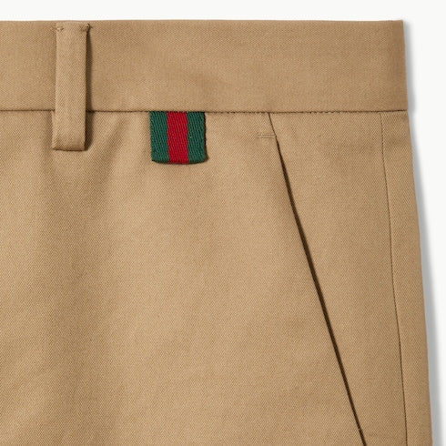 Cotton twill pants with Web detail - beige