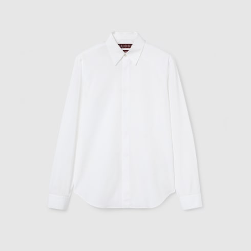 Cotton poplin shirt with embroidery - white