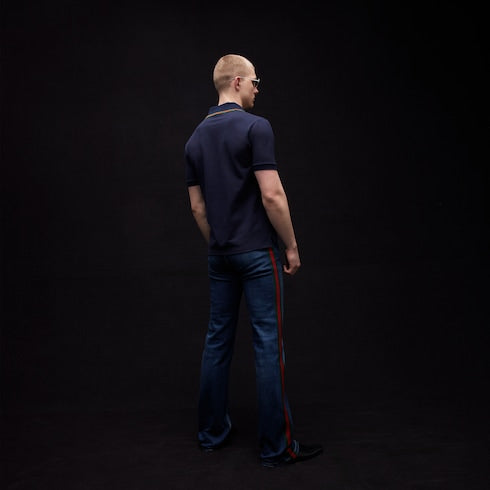 Cotton jersey piquet polo shirt - dark blue