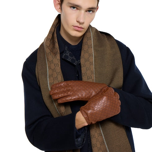 Embossed GG leather gloves - brown