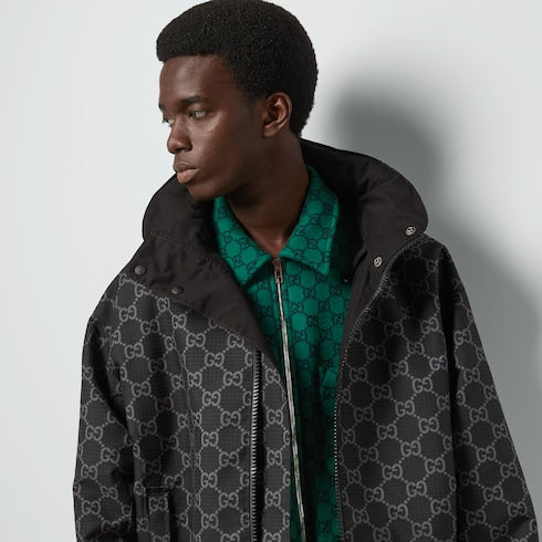 Reversible GG ripstop nylon jacket - black and grey