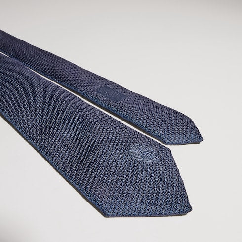Silk tie with embroidery - blue