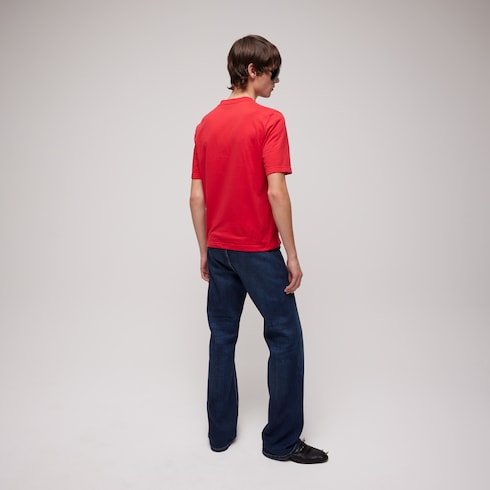 Cotton jersey T-shirt with devoré detail - red