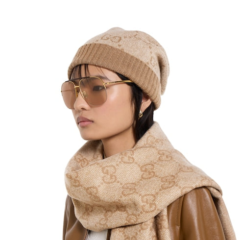 GG cashmere lamé hat - white and beige