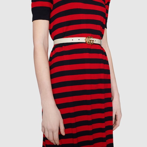 GG Marmont reversible thin belt - white leather