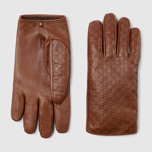 Embossed GG leather gloves - brown