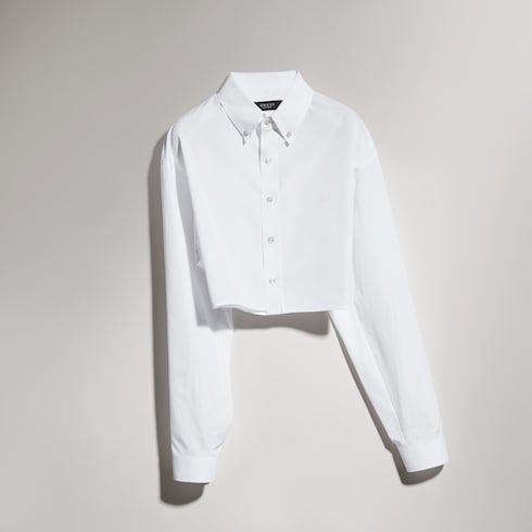 Cropped cotton poplin shirt - white