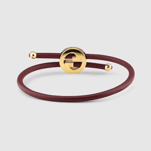 Bracelet with enamel Round Interlocking G - Rosso Ancora red leather