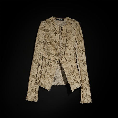 Printed silk shirt - ivory and brown