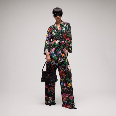 Printed silk leisure pants - multicolor