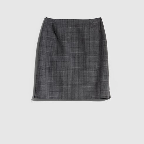 Checked fine wool mini skirt - grey and beige
