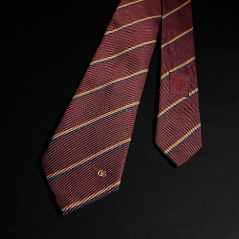 Striped Double G silk jacquard tie - bordeaux and blue