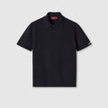 Silk cotton knit polo shirt - navy