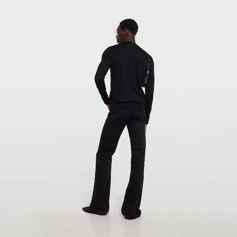 Knit wool sweater with embroidery - black