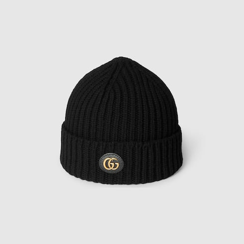 Wool cashmere hat with Double G - black