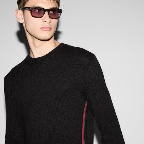 Cashmere sweater with Web intarsia - black