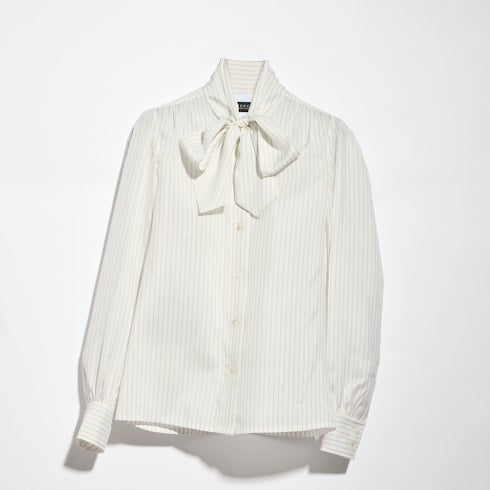 Gucci pinstripe silk shirt with bow - white and light blue