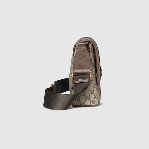 Ophidia medium messenger bag - beige and dark brown fabric