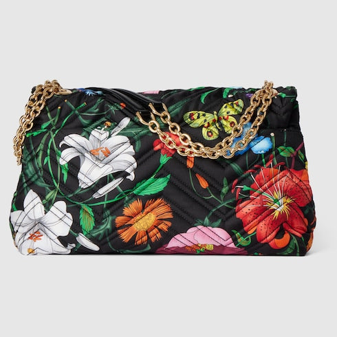GG Marmont medium shoulder bag - black silk twill