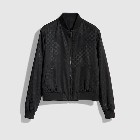 Reversible light silk faille zip jacket - black