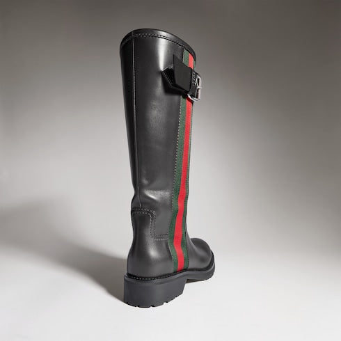 Women's biker boot with Web - black leather