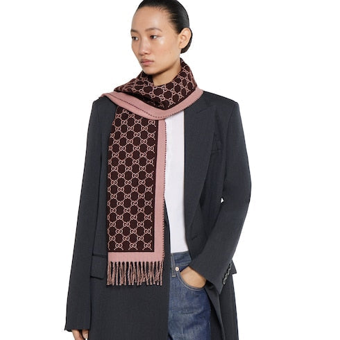 GG wool scarf - dark brown and pink