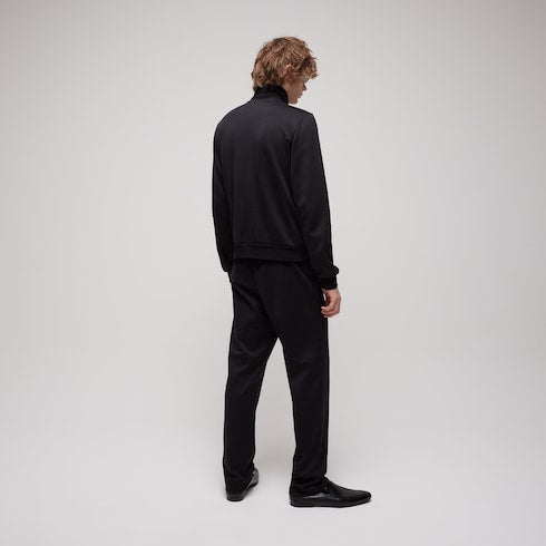 Silk cotton jersey zip jacket - black