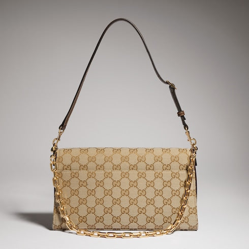 Horsebit Ristretto medium shoulder bag - sand and brown GG canvas
