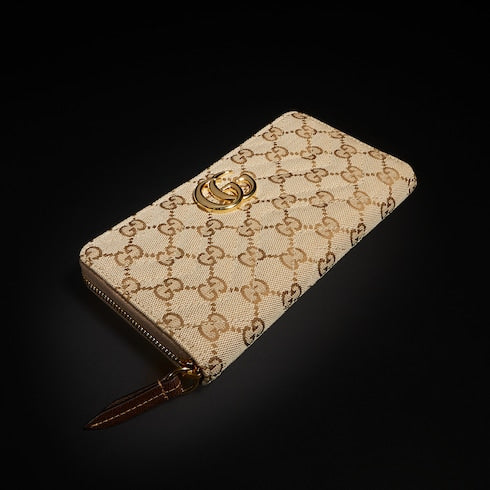 GG Marmont zip around wallet - sand and brown GG canvas