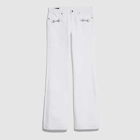 Cotton denim pants with Horsebit - white