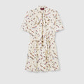Printed silk twill dress - white