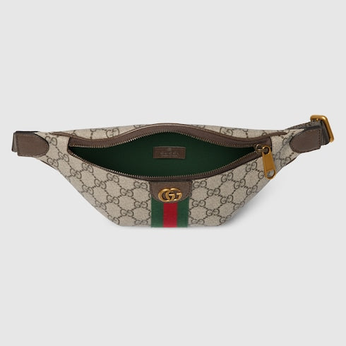 Ophidia small belt bag - beige and dark brown fabric