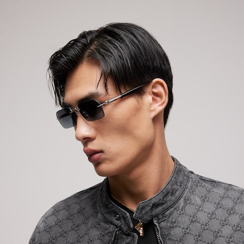 Rectangular-frame sunglasses - silver metal