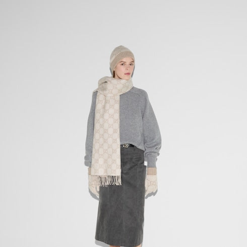 GG cashmere scarf - white and brown